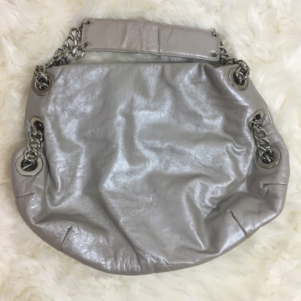 Desmo leather silver iridescent chain strap purse